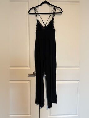 Victoria's Secret Black Lace-Trim Modal Jumpsuit